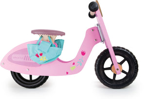 Detský drevený odrážajúci bicykel "ružový skúter"