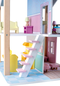 Drevený dvojpodlažný domček pre bábiky - otočný