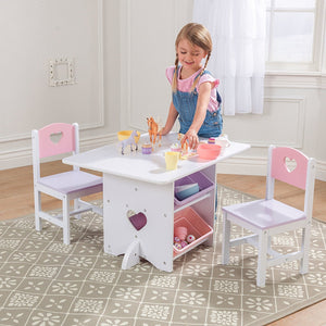 Detský stôl so stoličkami "srdiečko"