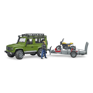 Land Rover s prívesom, motorkou a figúrkou mierka: 1:16