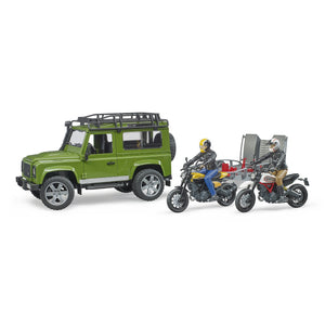 Land Rover s prívesom, motorkou a figúrkou mierka: 1:16 2