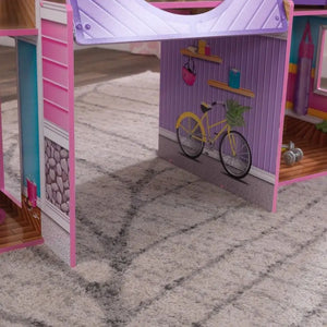 Domček-pre-bábiky-pripojený-na-strom-garáž-s-bicyklom