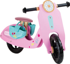Detský drevený odrážajúci bicykel "ružový skúter"