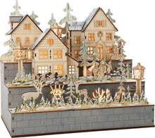 Drevená lampa zimná dedina