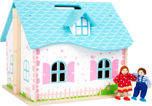 Drevený skladací domček pre bábiky