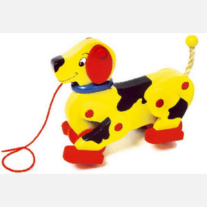 Drevená hračka "psík" na kolieskach so šnúrkou