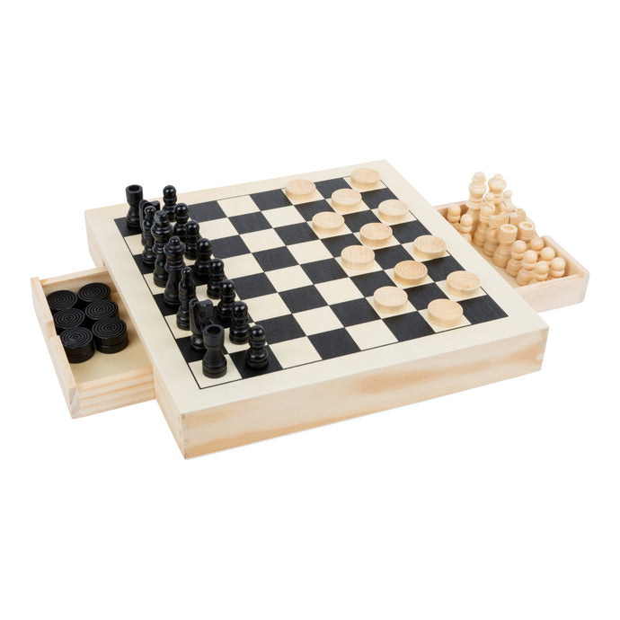 Drevený kompaktný šach 3v1