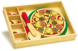 Pizza - porcovanie jedla, drevená hračka