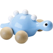 Drevený dinosaurus na kolieskach modrý 3