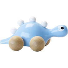 Drevený dinosaurus na kolieskach modrý 4