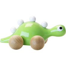 Drevený dinosaurus na kolieskach zelený 3
