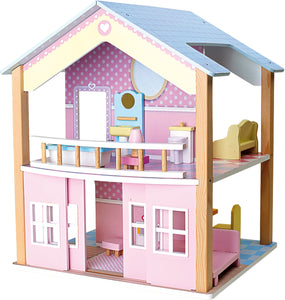 Drevený dvojpodlažný domček pre bábiky - otočný