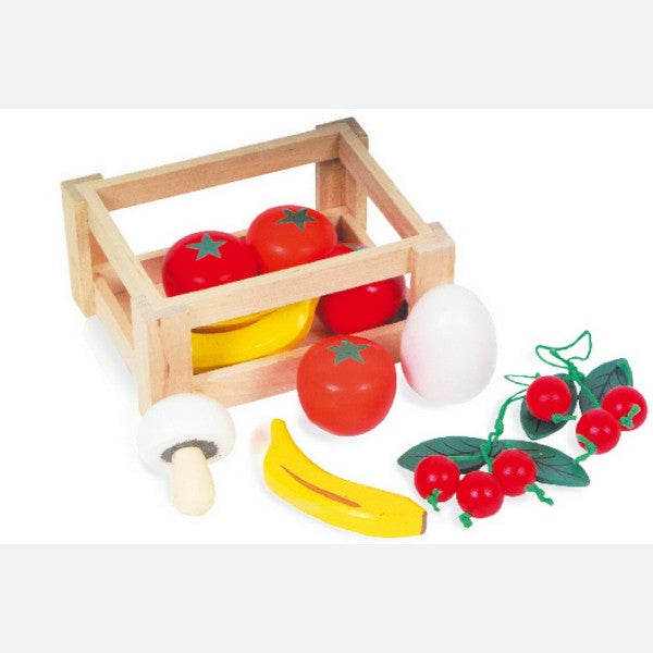 Drevená prepravka s ovocím a zeleninou