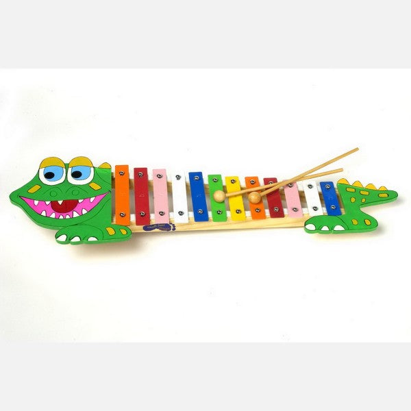 Drevený xylofón v pastelových farbách „veselý krokodíl“