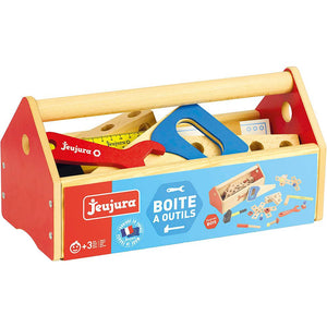 Drevený kufor s náradím ku stavebnici pre malých kutilov 39 dielov