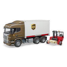 Nákladné auto Scania R UPS s vysokozdvižným vozíkom