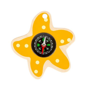 Drevená hviezdica s kompasom žltá