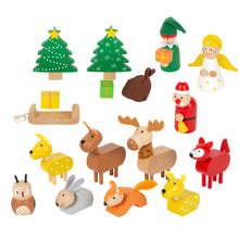 Vianoce v lese - drevené figúrky mikuláš, anjel, stromček